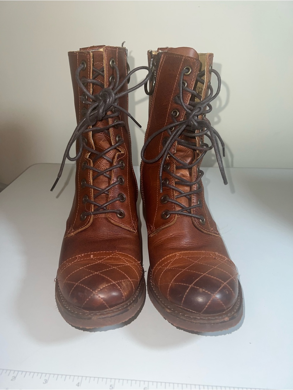 Justin Boots Brown Lace-Up/ Zip-Up Quilted Toe Combat Boots